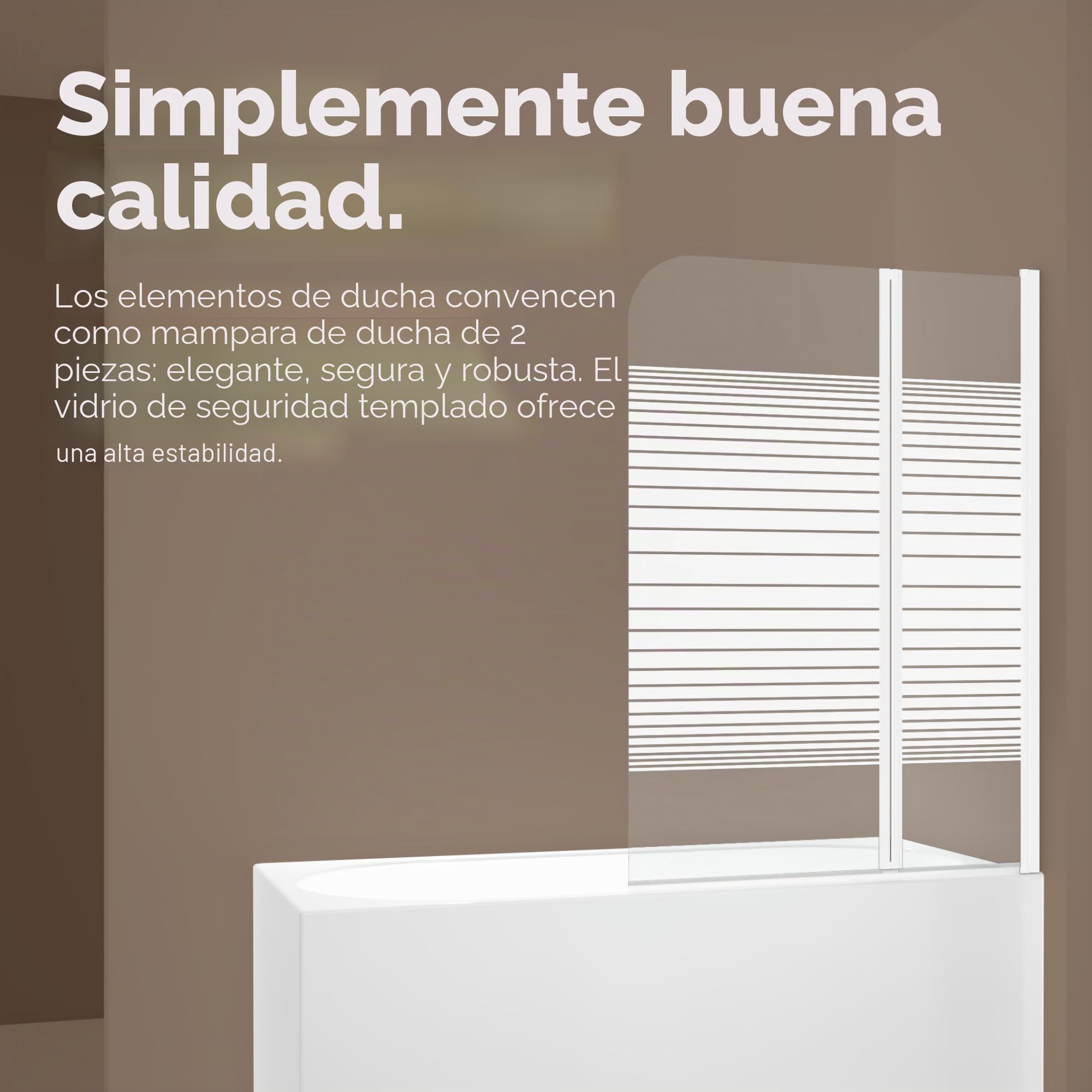MARWELL White Lines - Mampara de ducha plegable para bañera (100 x 140 cm, 2 piezas, color blanco mate), mampara de ducha de vidrio templado de seguridad de 4 mm de grosor