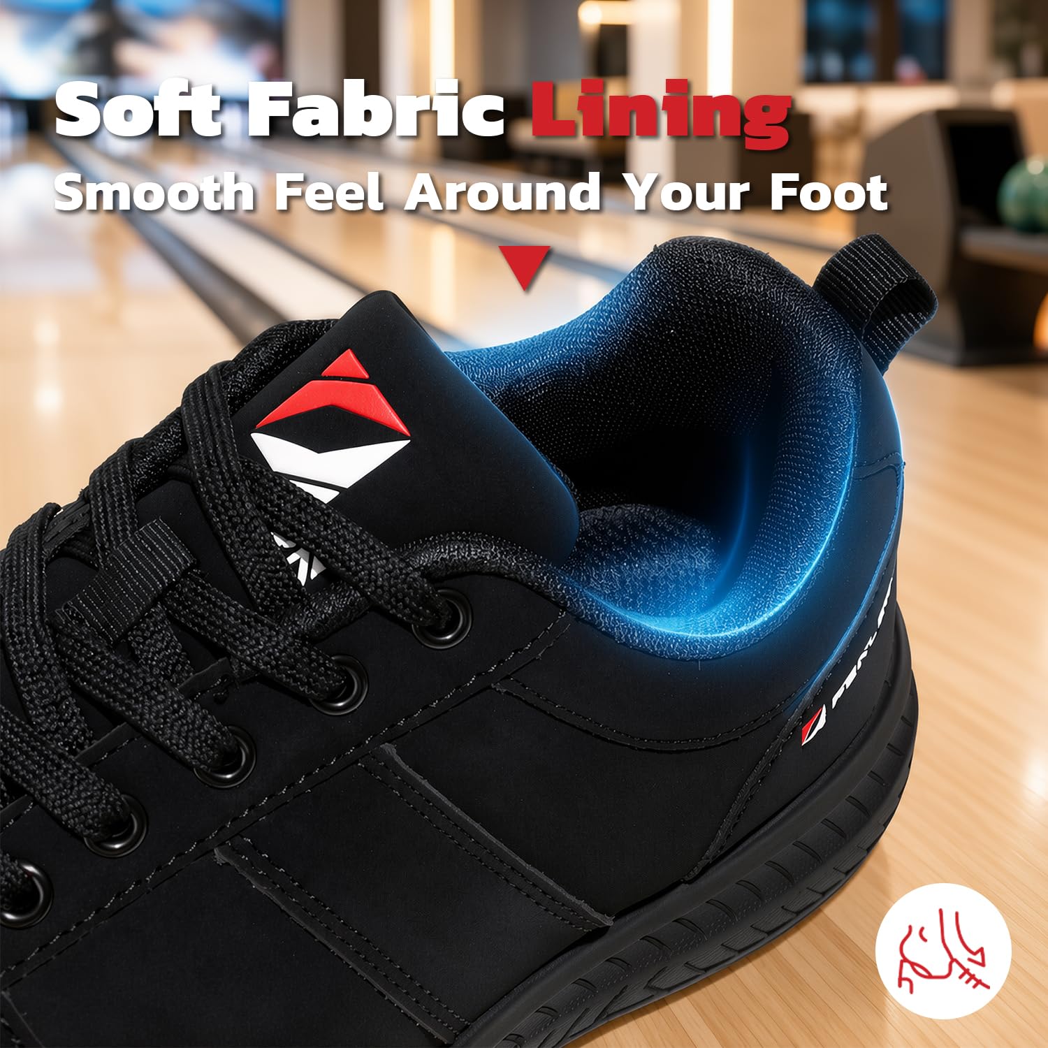 Bowlingschuhe für Herren, Mikrofaser, Schnürung, doppelte Gleitsohle, links und rechts, Schwarz, 42 EU
