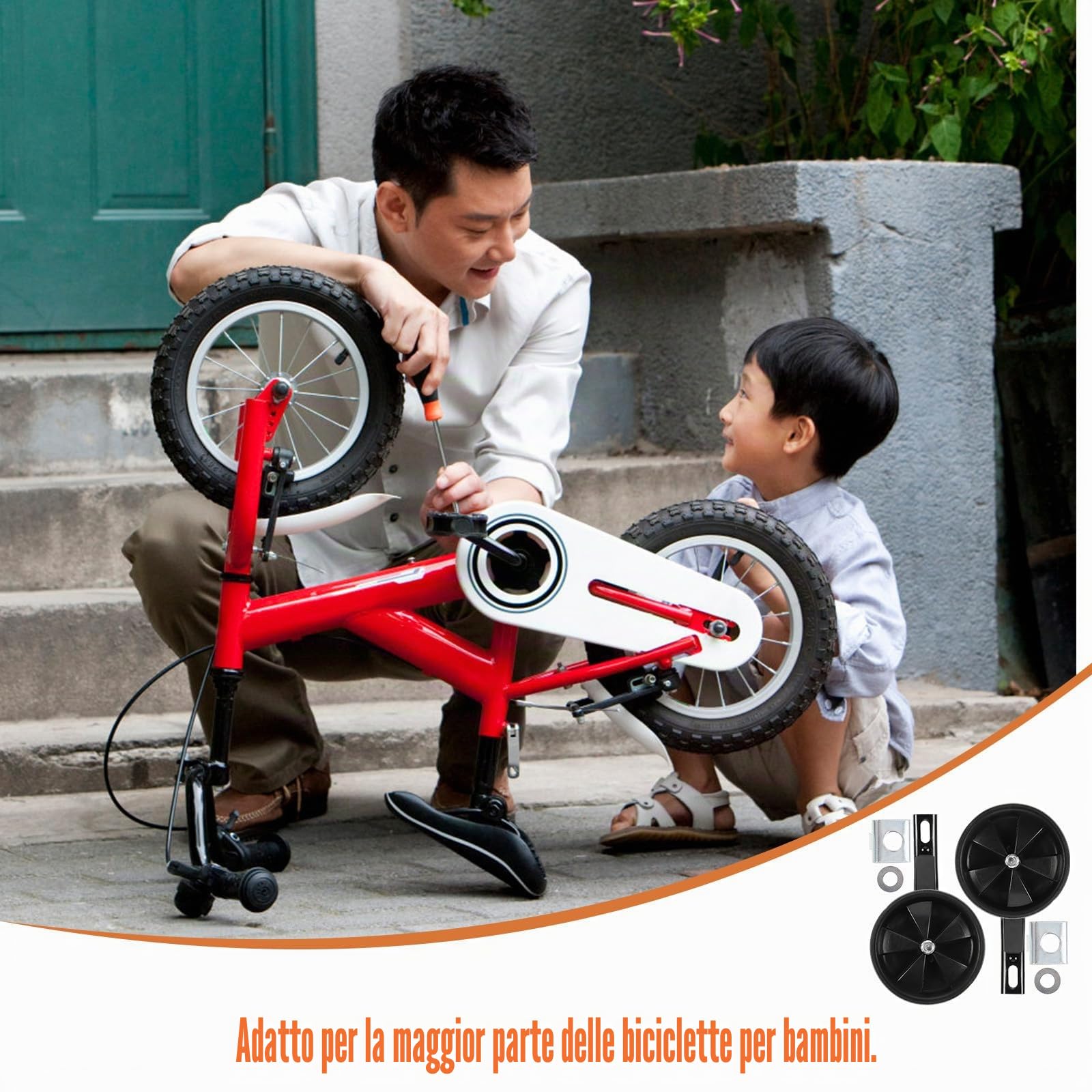 Bici Accessori la Bicicletta Ragazza per 16 Pollici Ragazzo Rotelle Supporto in Acciaio e Plastica Stabilizzatori Sicuri e Facili da Installare Anni 3-8