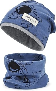 Children's Beanie Hat & Loop Scarf Set, 95% Cotton Hat Scarf Set Girls Boys 2-8 Years, Tube Scarf Warm Winter Hat Knitted Hats for Autumn Winter Spring