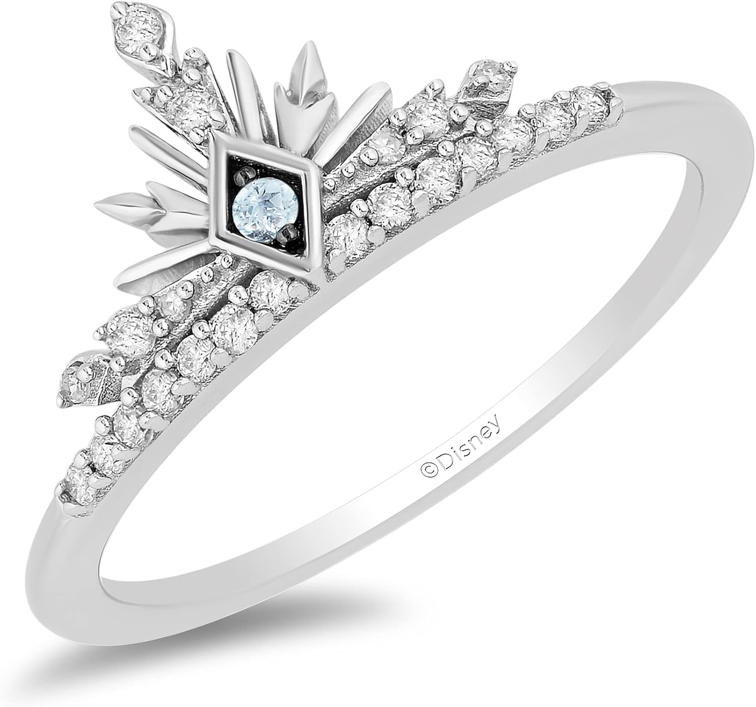 Jewelili Enchanted Disney Fine Jewelry Sterling Silver with 1/4 CTTW Diamonds and Swiss Blue Topaz Elsa Snowflake Ring 7 image 3 of 7 B08C352W15