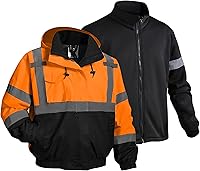 Vista 7 de Chaqueta de seguridad para hombre, chaqueta reflectante con capucha de alta visibilidad, chaqueta bomber de alta visibilidad con bolsillos
