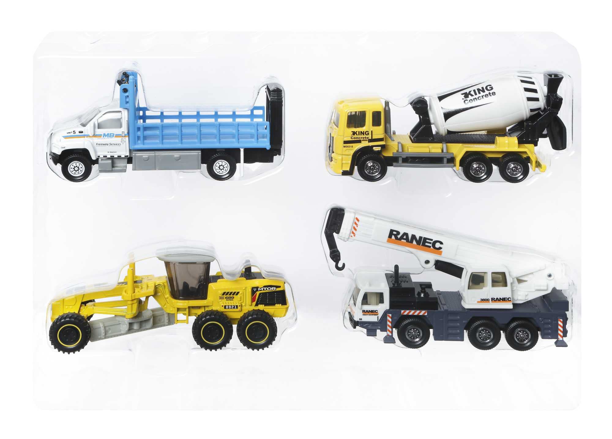 Matchbox Working Rigs Wielopak, 4 ulubione zabawkowe ciężarówki z ruchomymi elementami, dla dzieci od 3 roku życia i dorosłych kolekcjonerów, HCC07