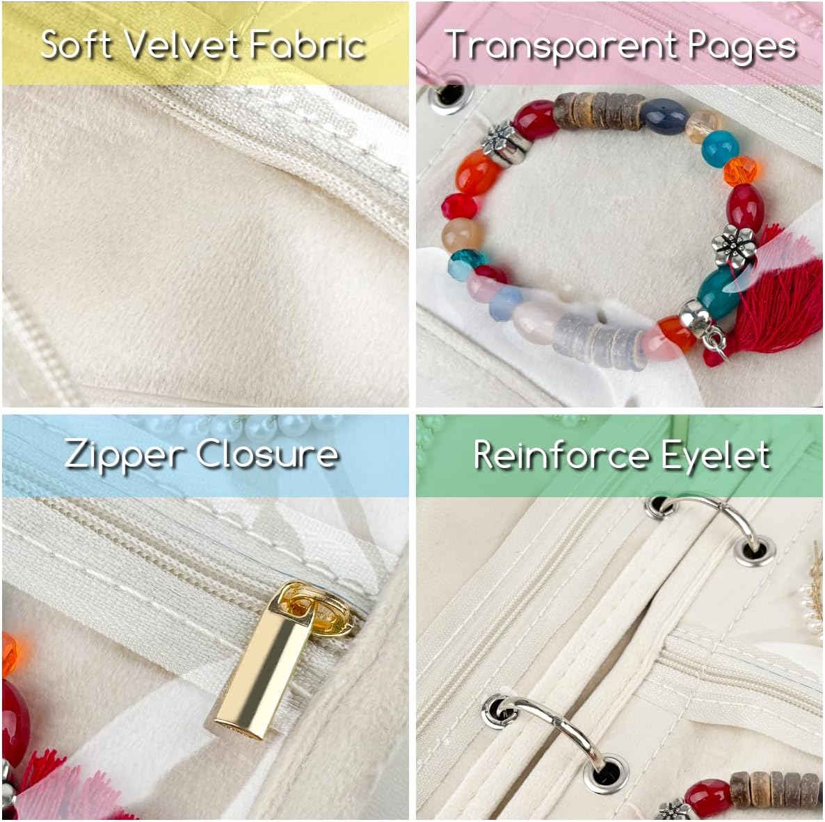 Travel Jewelry Organizer Case,Small Jewelry Bags Jewelry Storage Book Ring Binder with Clear Zipper Velvet Pouch for Women Traveling,Earrings, Rings, Necklace, Bracelet (Pink) - Image 5