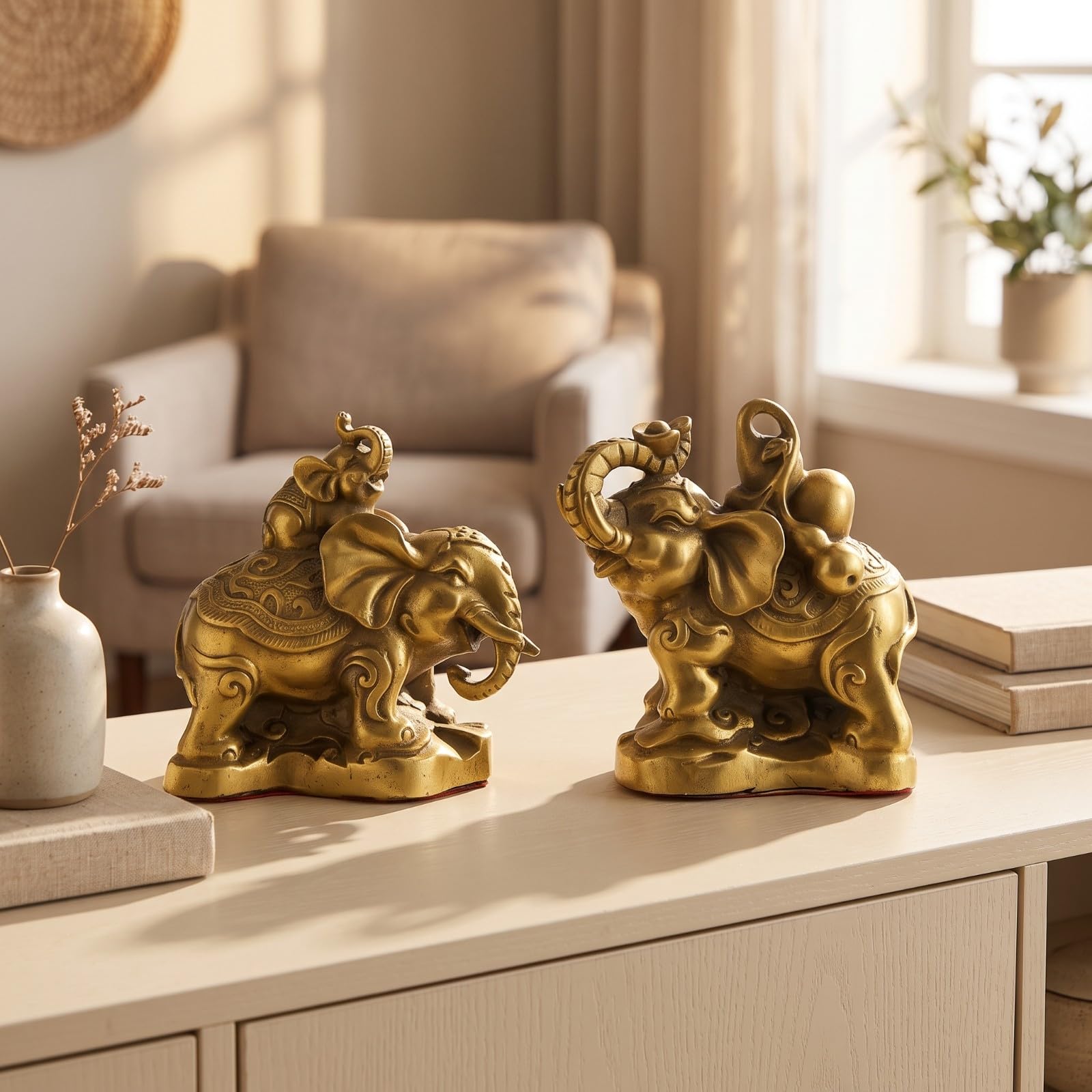 F Fityle Paquirmos Latón Dorado talles Grabados en Relieve, Figuras paquirmos, para Mesa, 16CM