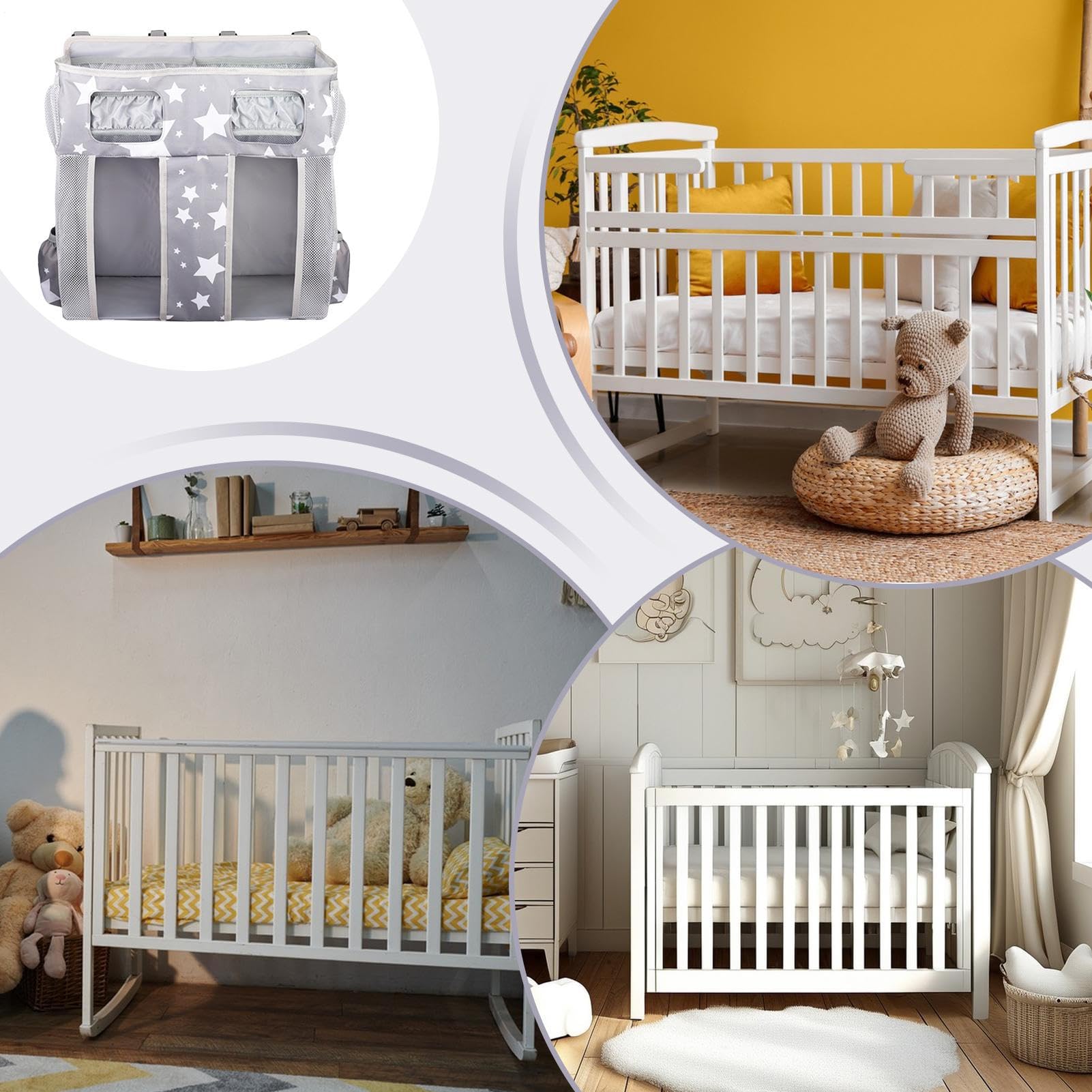 Organisateur De Chevet Poches Biberon Sac Lingettes Bavoir | Grand Sac Organisateur De Lit Bébé En Oxford Empilable Suspendu Rangement Nurserie Bébé Chevet Garçons Filles