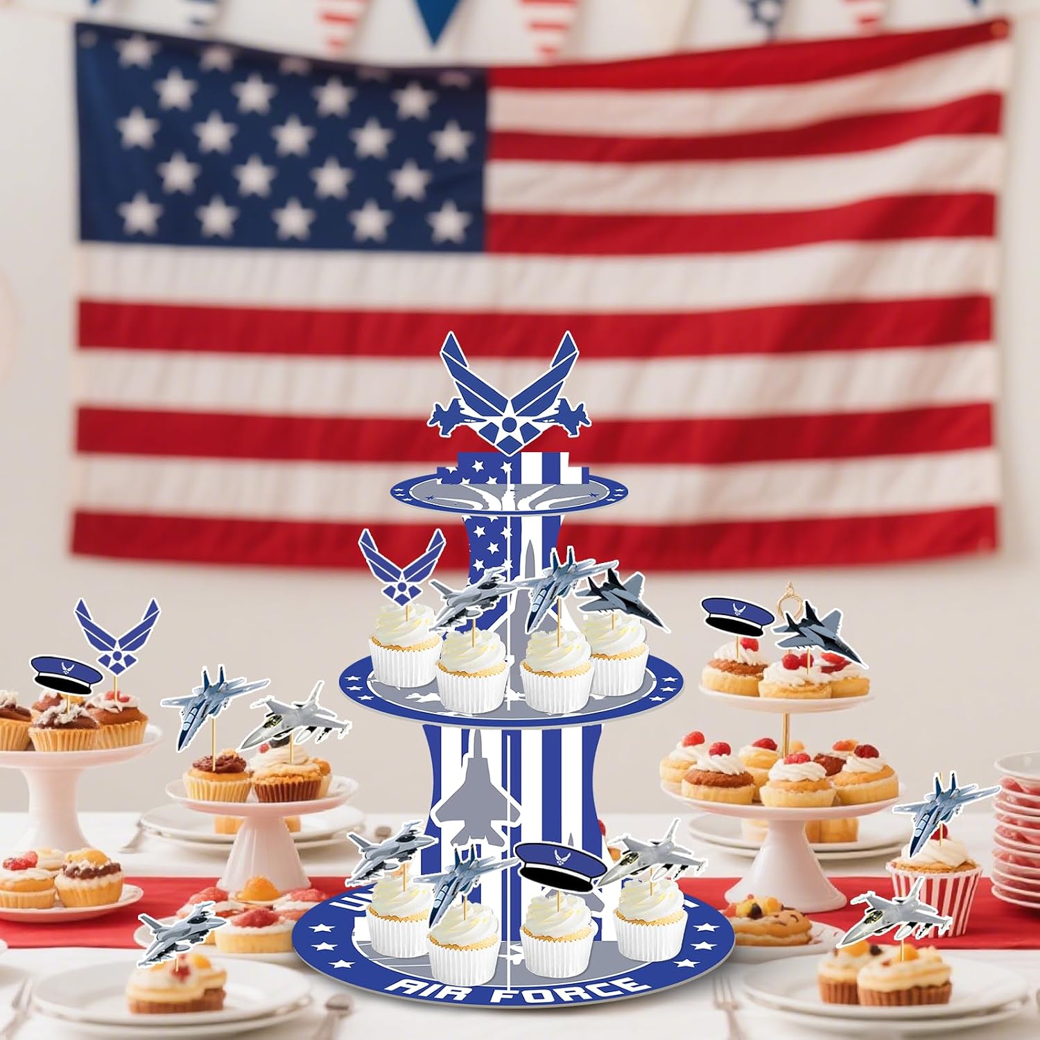 Air Force Party Decorations: 3 Tier Air Force Cupcake Stand Air Force Cake Decorations for Airforce Themed Party Decor