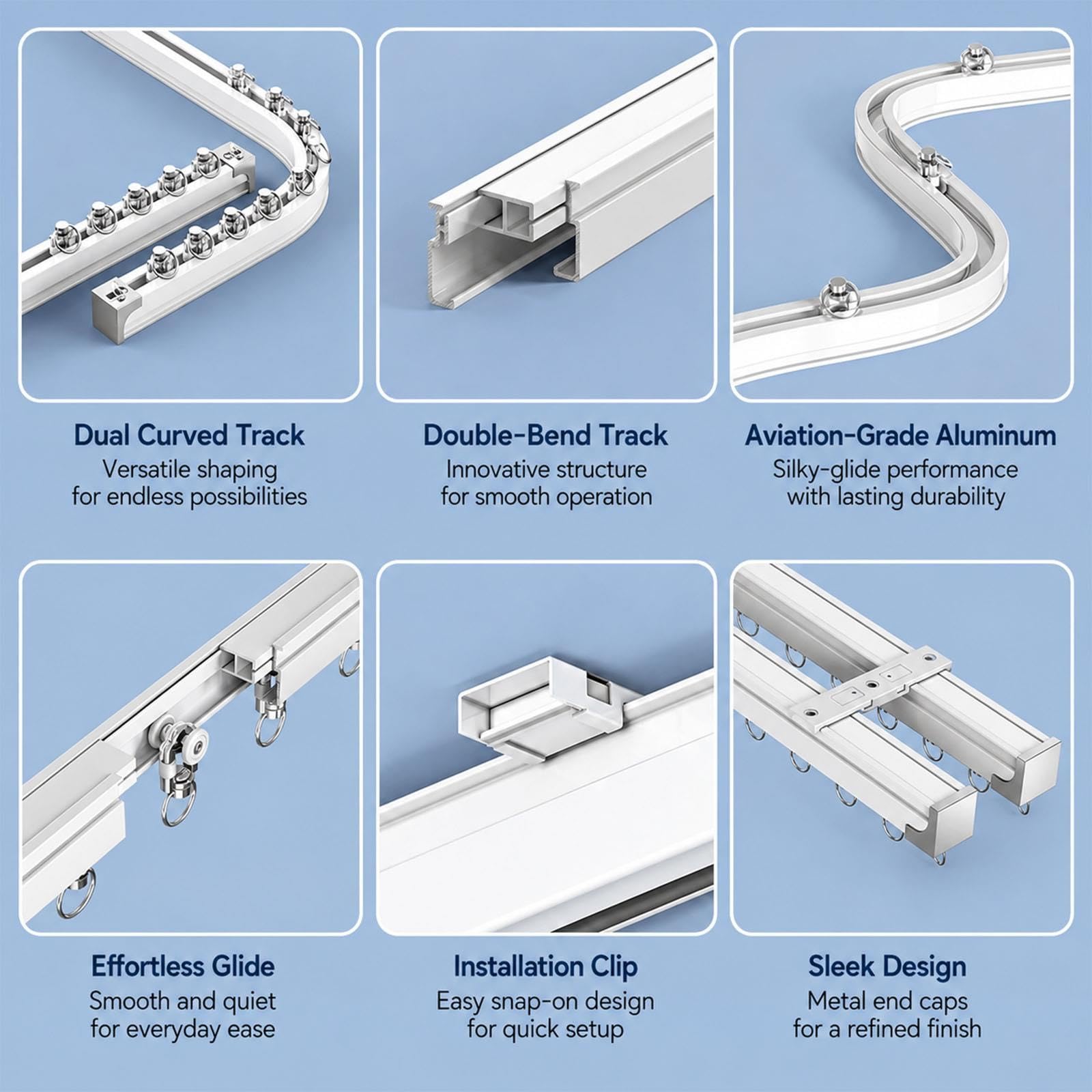 Flexible Aluminum Curtain Track, Ceiling Or Wall Mount, Bendable