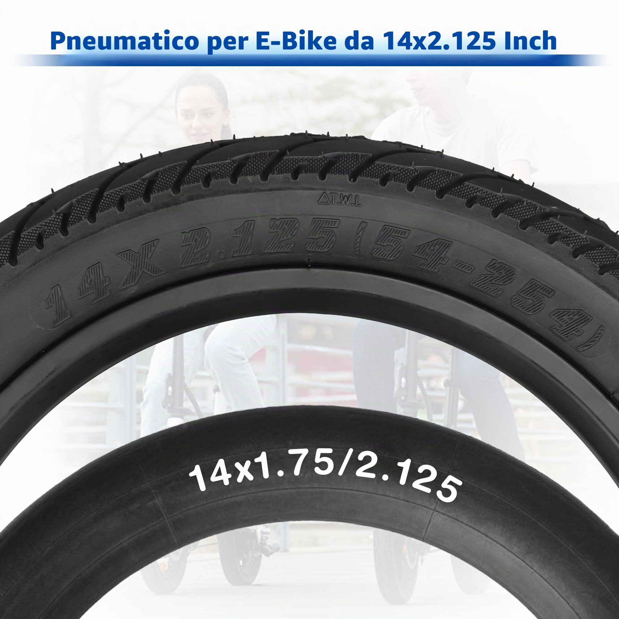 Set di 2 pneumatici e camera d'aria da 14 x 2,125 pollici (54 – 254) per biciclette elettriche al litio, BMX e scooter, 40 psi, include 2 leve per pneumatici (stile B, 35,6 x 5,4 cm)