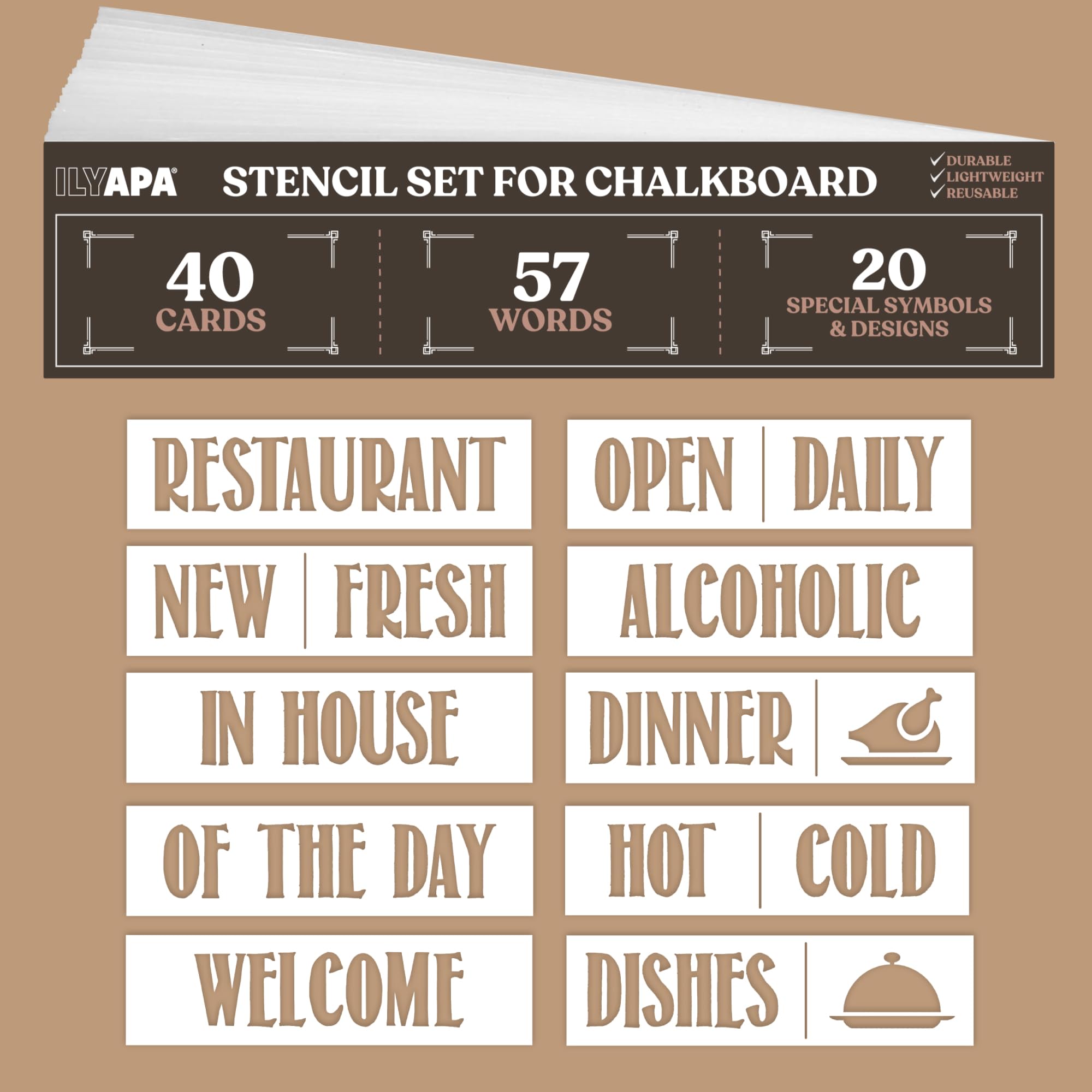 Ilyapa Large Letter Stencils for Chalkboard Menu Board - 40 Piece Set - Great for A-Frame Chalkboard Signs, Blackboards, Windows or Glass