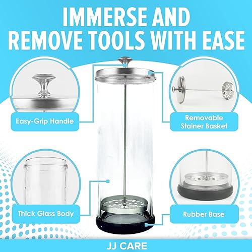 Miniatura 6 de JJ CARE Tarro desinfectante (35 onzas) – Tarro desinfectante de peluquero, recipiente desinfectante con colador extraíble de acero inoxidable y tapa