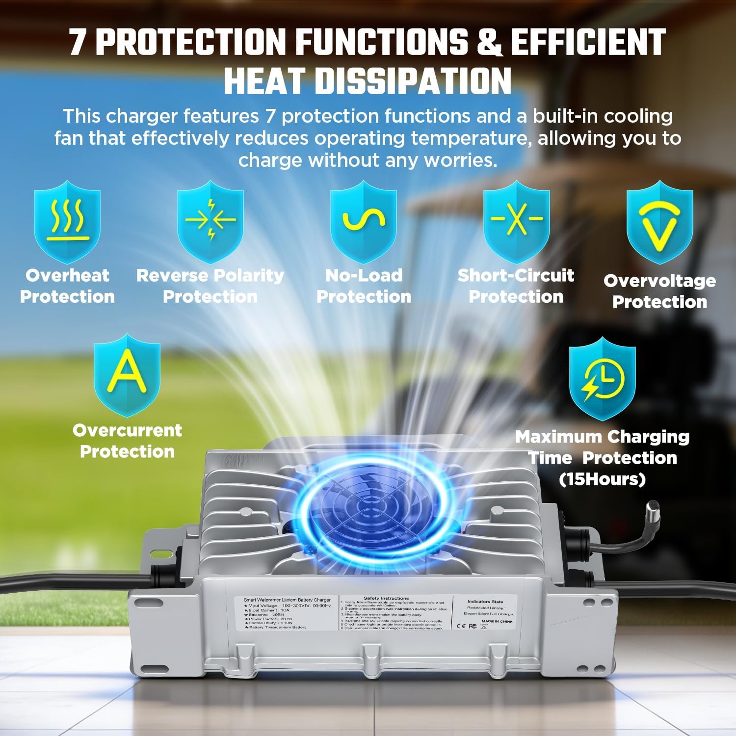 48 Volt 18A Lithium Battery Charger 0V Wake Up & 1250W Fast Charging with 2 Mounting Ways 58.4V LiFePO4 Charger IP67 Waterproof,7 Protections, for 48V(51.2V) Golf Cart/Forklift/RV/Boat LiFePO4 Battery