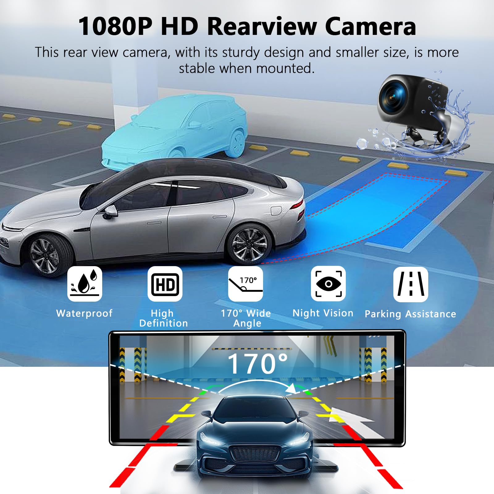 10,26 Pulgadas Pantalla Coche de Carplay Android Auto Inalambrico, Radio Coche Bluetooth con Cámara Trasera 1080P HD/FM/AUX/Mirror Link/Control por Voz/Navegación GPS