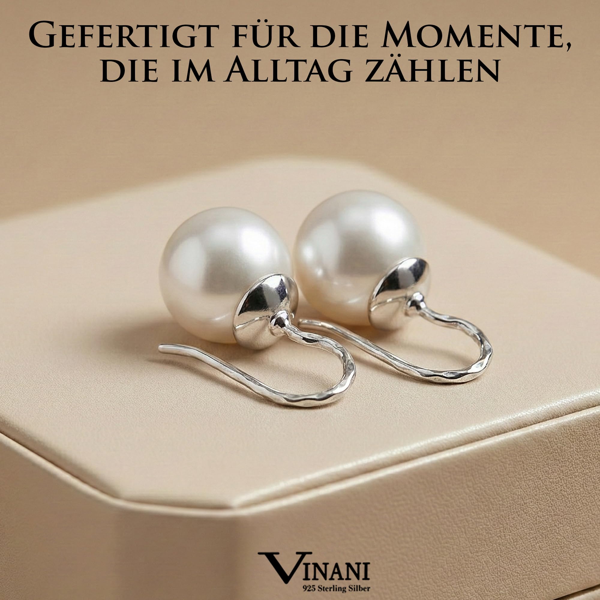 Vinani Damen Perlen Ohrringe 925 - Silber Ohrring Set aus 925 Sterling Silber für Frauen - großer weißer Muschelkern - OPL