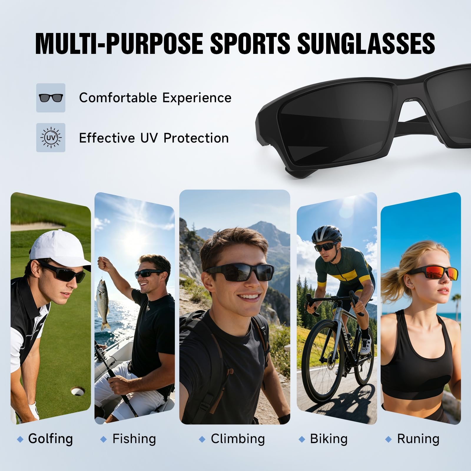 Occhiali da sole sportivi polarizzati per uomo e donna, occhiali da sole avvolgenti con protezione UV, pesca, ciclismo, corsa