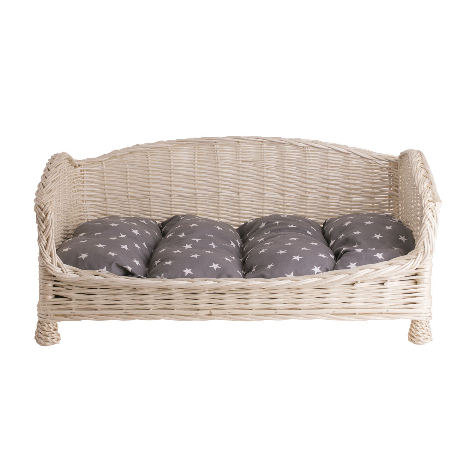 e-wicker24 Wicker Dog Bed Raised Dog Beds with Soft Pillow Calming Dog Bed Comfortable Puppy Bed Luxury Dog Sofa Pet Bed Cosy Bed for Dog Natural Woven Dog Beds (64x42, Stars) — image 1