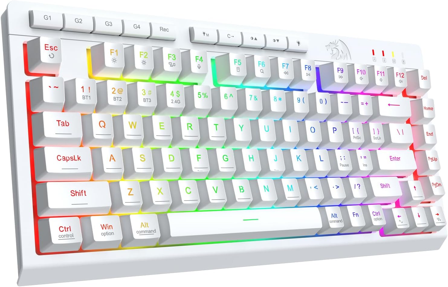Redragon Wireless Gaming Keyboard, Bluetooth/2.4GHz/USB-C Wired, RGB Backlit, Portable 75% Mini Quiet Macro Membrane Keyboard, Rechargeable 4000mAh Battery, Anti-Ghosting for Win/MAC, White