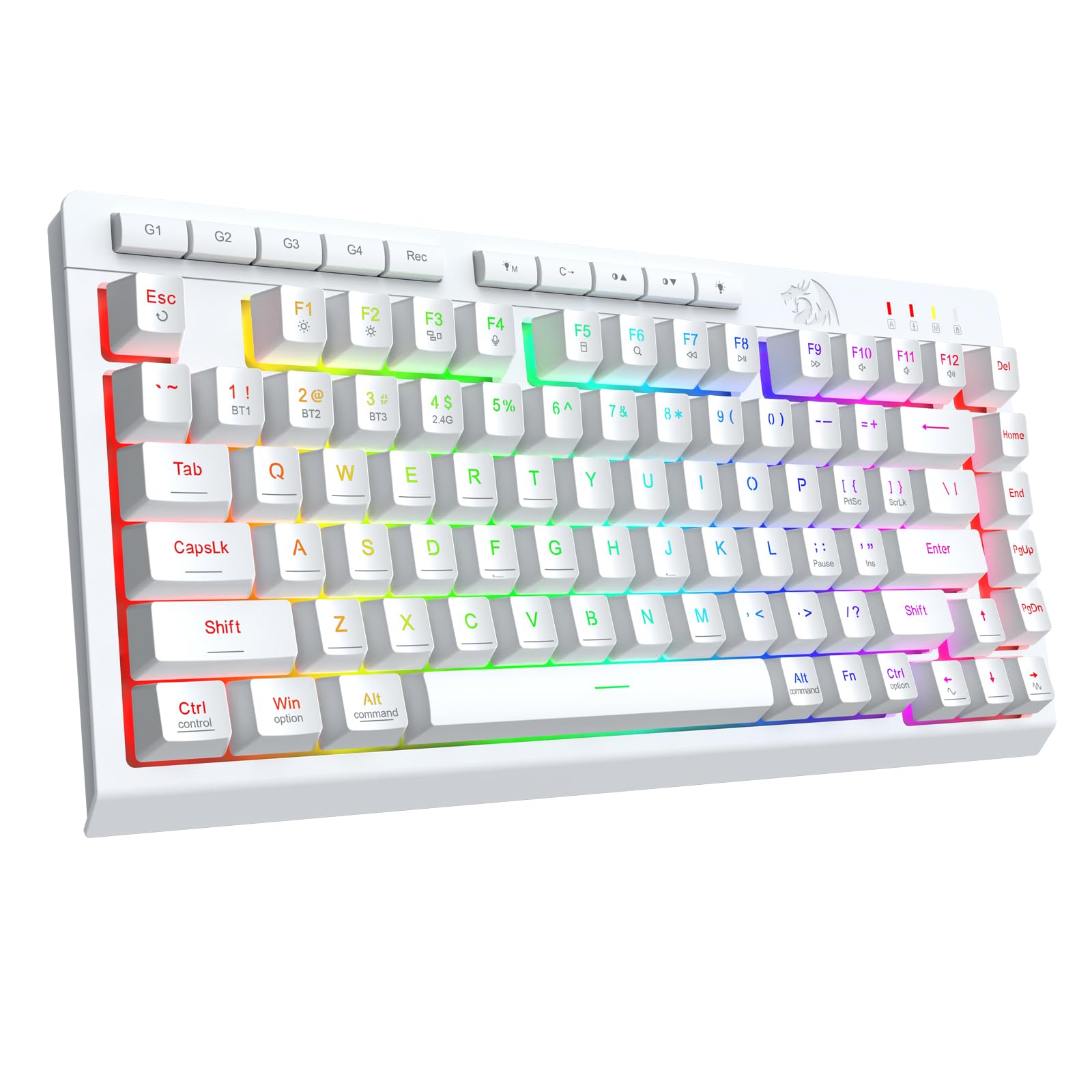 Redragon Wireless Gaming Keyboard, Portable 75% Compact,RGB Backlit, White