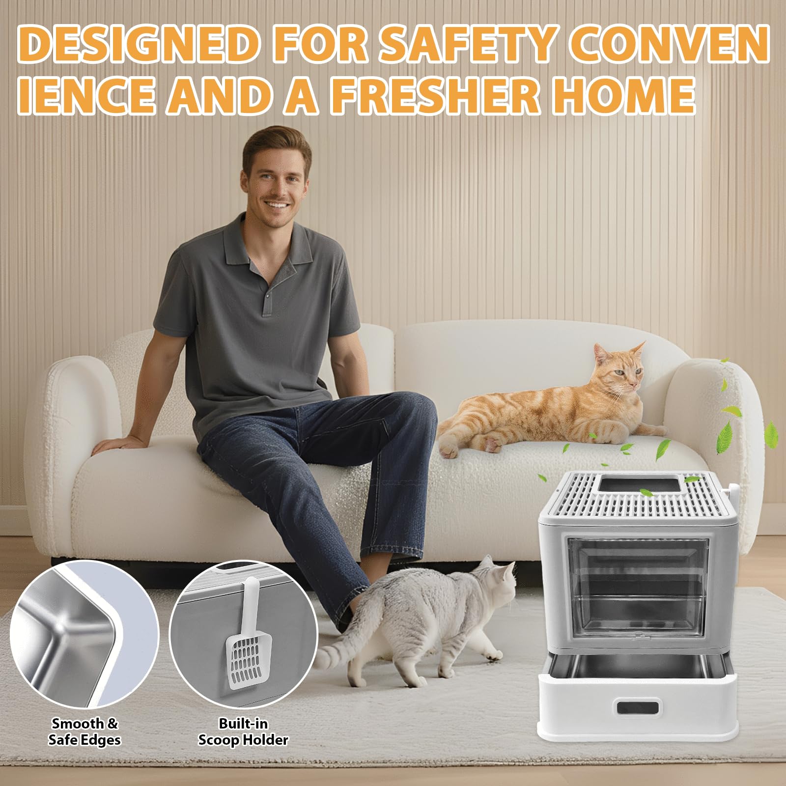 Homegroove Stainless Steel Cat Litter Box with Drawer, XL Foldable Enclosed Kitten Litter Box with Lid for Indoor Cats, Metal Covered Cat Litter Pan with Litter Scoop (Gray) - image 6