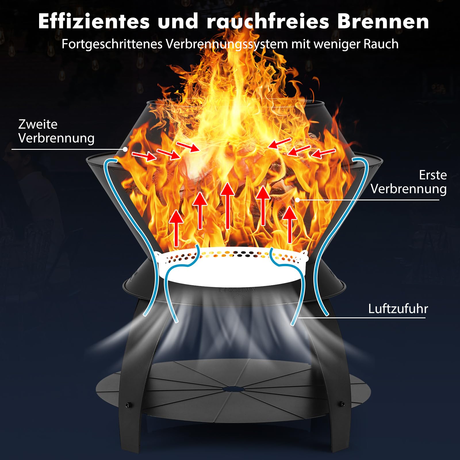 COSTWAY Palenisko z uchwytem na garnki i półkę, palenisko z bezdymnym spalaniem natlenionym, Fire Pit do kempingu, ogrodu i tarasu