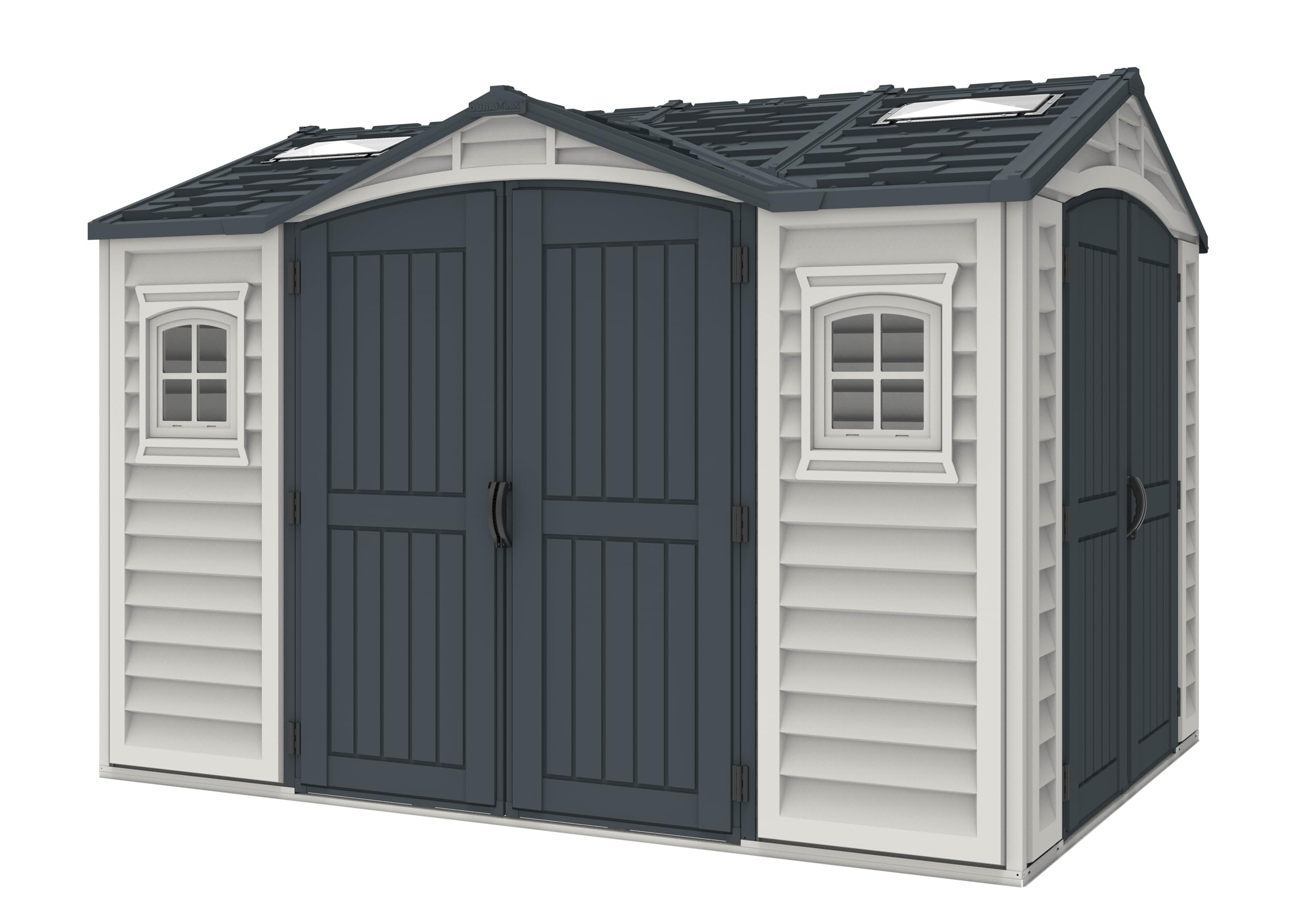 Duramax - caseta cobertizo jardín - APEX PRO PLUS 10.5 x 8 - Resina PVC - color gris claro y oscuro