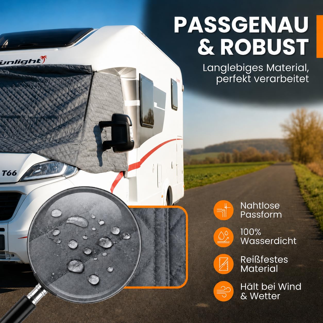NATURIZ® FIAT Ducato Frontscheibenabdeckung – Premium Windschutzscheibenabdeckung - Thermomatte außen mit Sonnenschutz für Wohnmobile – für FIAT Ducato, Citroen Jumper, Peugeot Boxer 2006–2025 (FIAT)