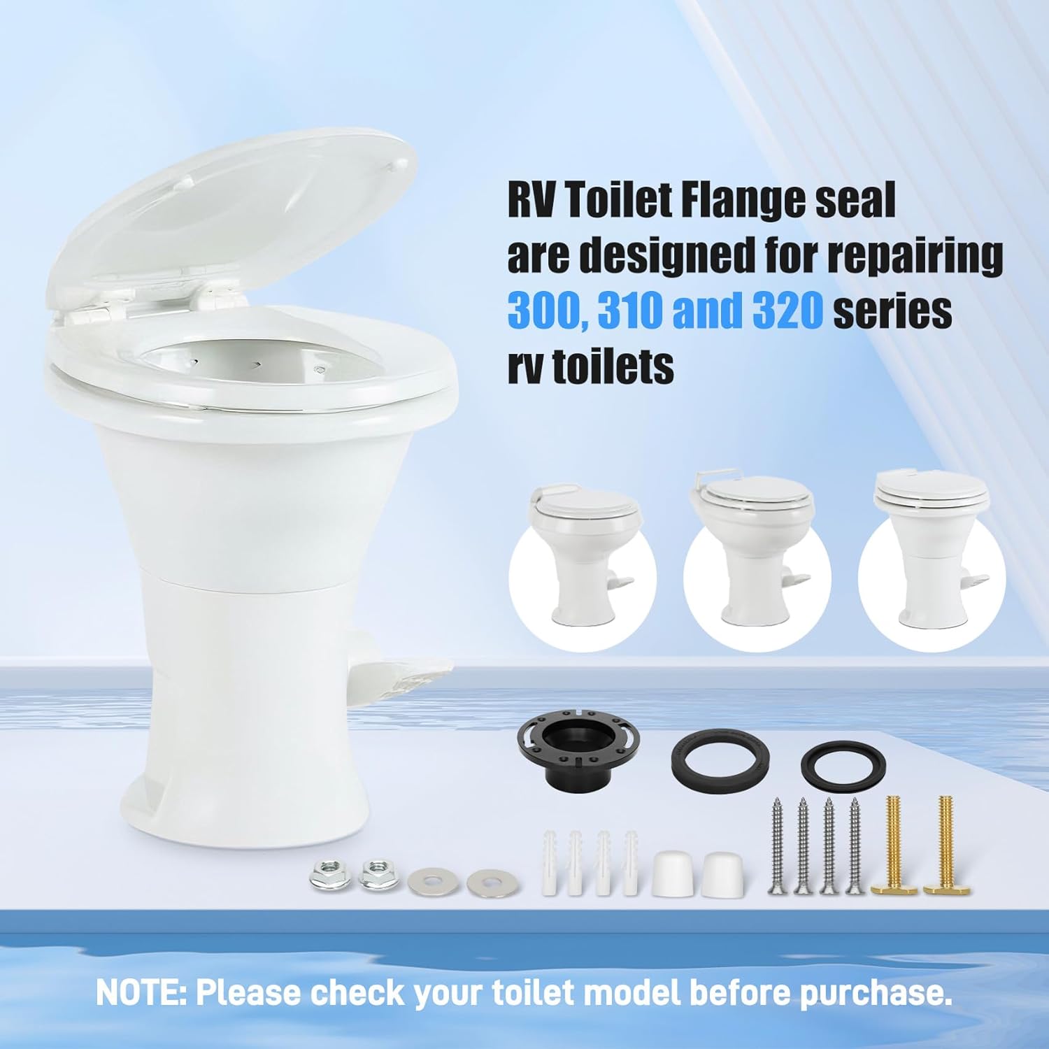 RV Toilet Seal with 3" Socket Floor Flange Kit for Dometic 300/310/320 RV Toilets, Replacement Parts Kit 385345892 Flange, 385311658 Flush Ball Seal and 385311652 Base Seal Gasket, 3 in 1 Repair Kit