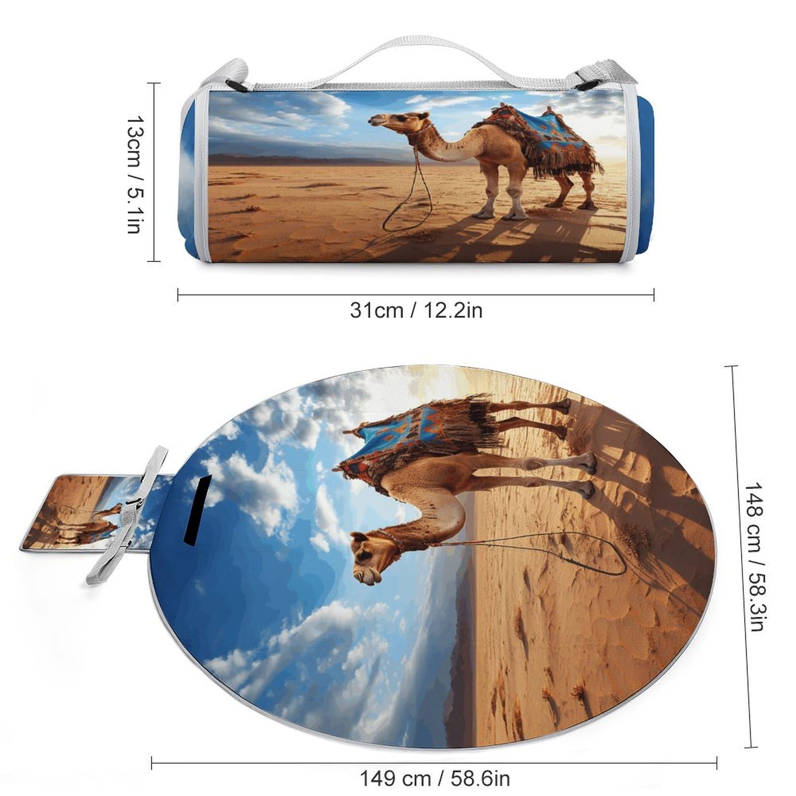 SKTNBM Picnic Blankets,Camel Blue Print Picnic Mat,Portable Picnic Blanket,Foldable Compact Beach Blanket for Camping,Park,Travel