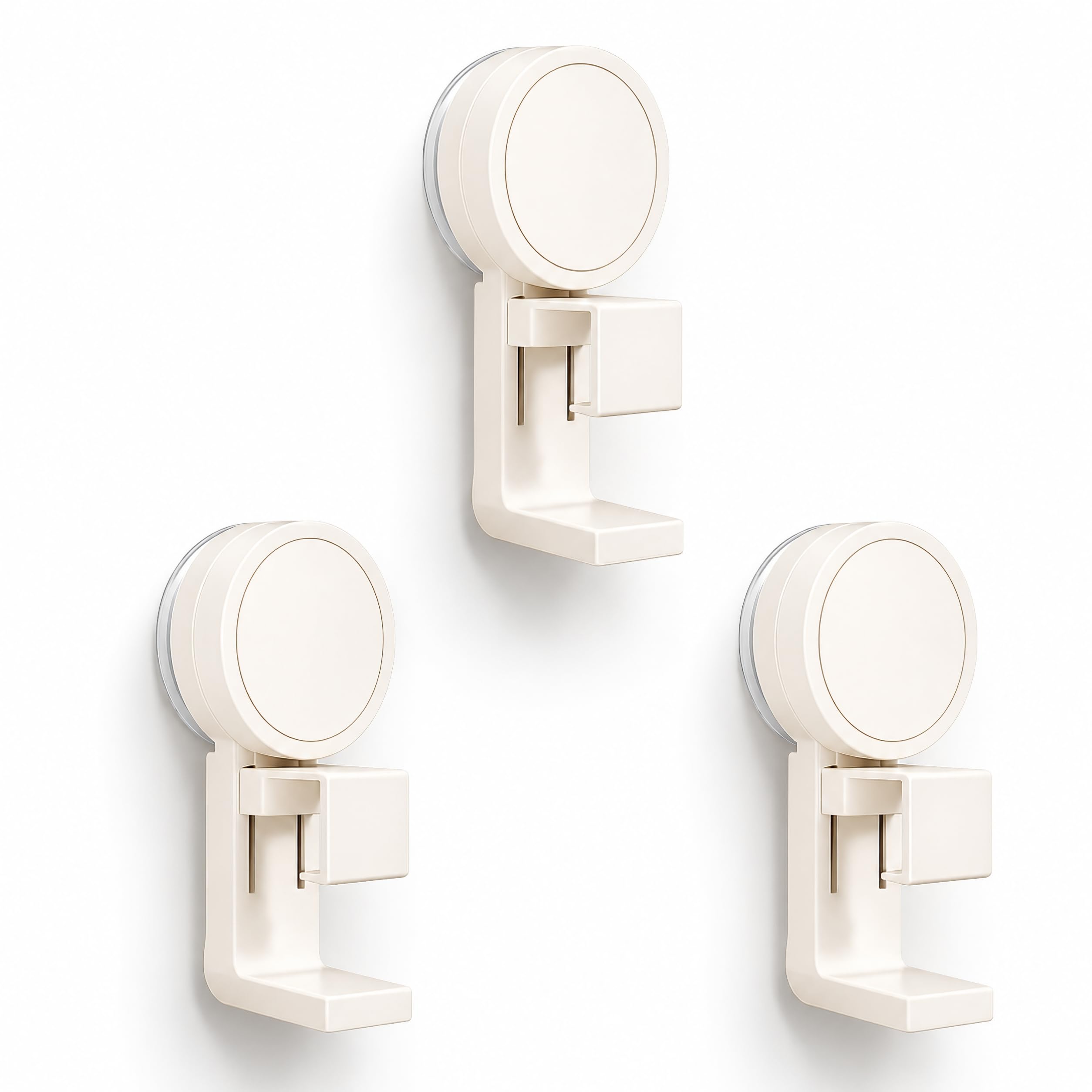 TENQUAN 3 PCS No Drill Suction Hooks, Bathroom Storage Hooks, Cream White