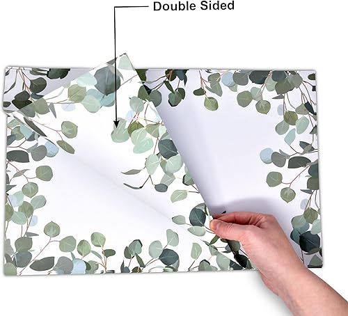 Miniatura 3 de Juego de 50 alfombrillas desechables de papel de eucalipto verde de 11 x 17 pulgadas, tapete para colocar con hojas verdes de verano para mesa