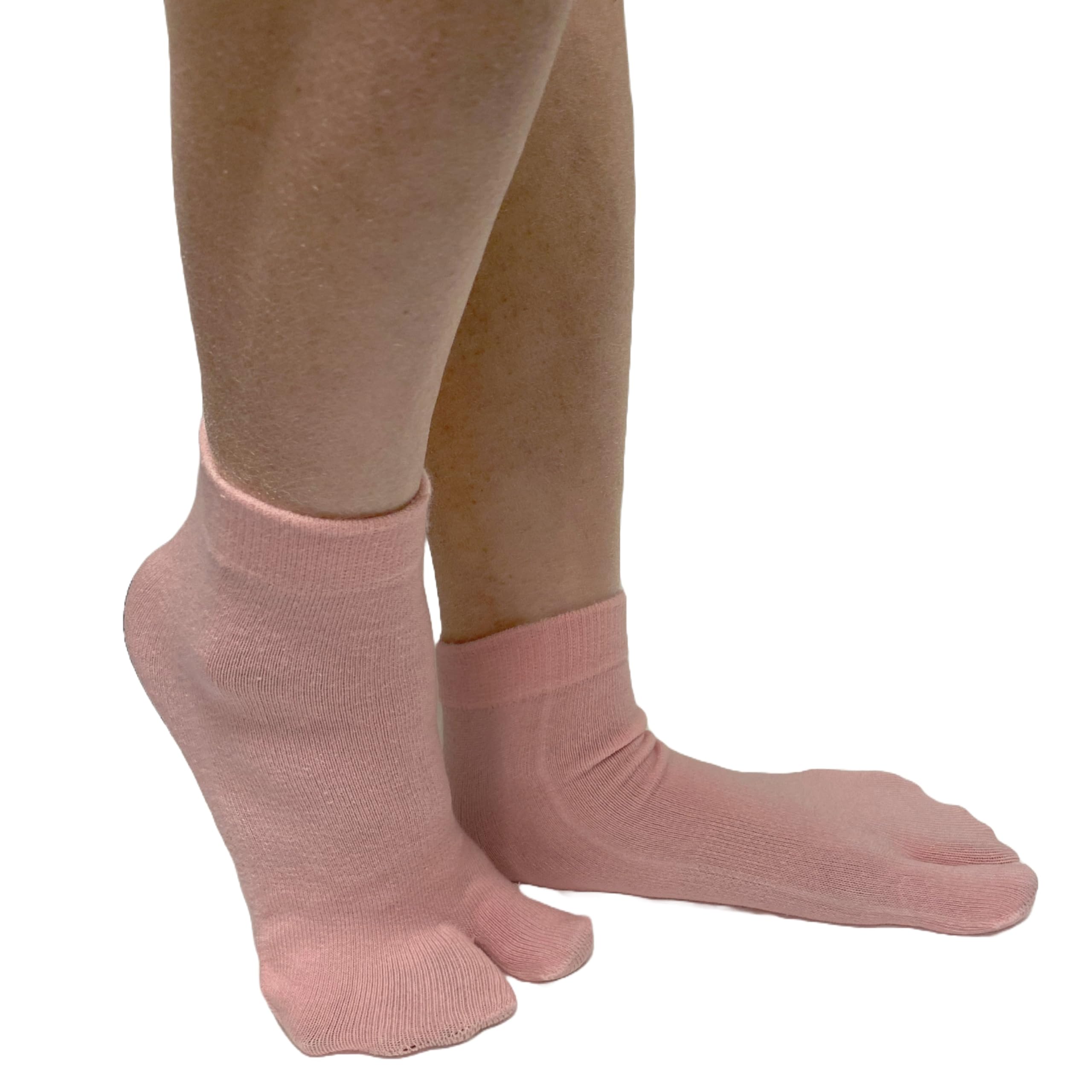 COUVER Women's Light Pink Flip Flop, Split Toed socks(Ankle high), Tabi Big Toe Socks