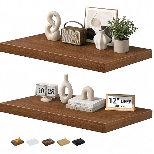 RICHER HOUSE 12" Deep Floating Shelves, 24 Inch Long Rustic