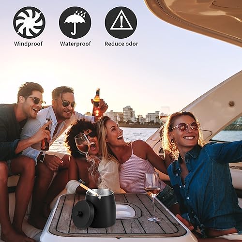 Miniatura 6 de Cenicero al aire libre con tapa, ceniceros para cigarrillos al aire libre, juegos de bandejas de cenizas para cigarrillos al aire libre, ceniceros