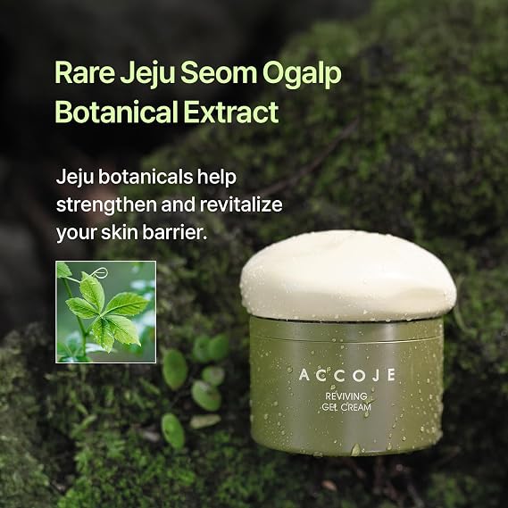 ACCOJE Reviving Gel Cream, Hydrating and Soothing Moisturizer for Sensitive Skin, Supports Skin Barrier and Reduces Visible Redness with Jeju Botanical Extracts, Korean Skincare, 1.69 fl oz