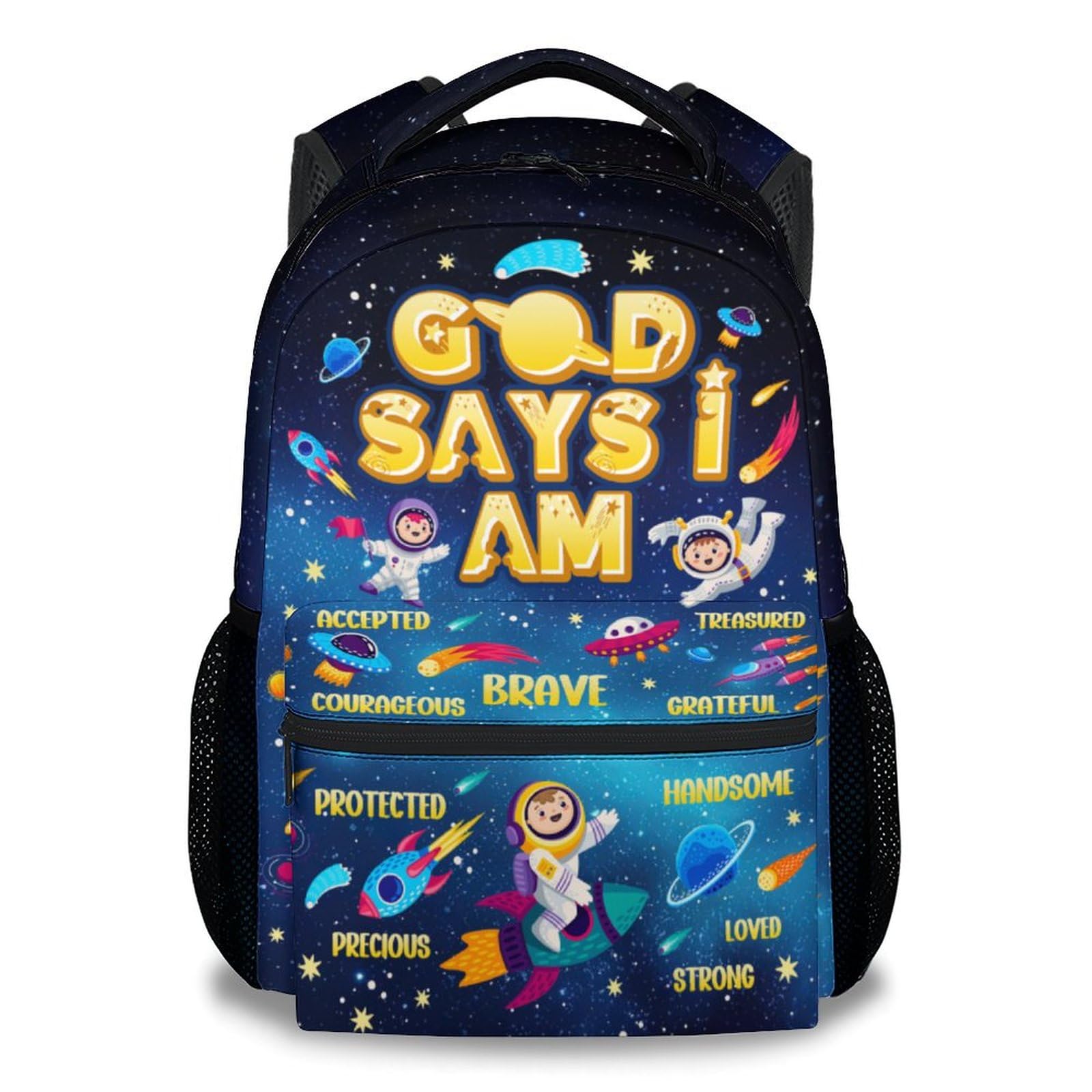 AIOMXZZ Kids Backpack, Boys Backpack with Planet, 17" Toddler Bookbag for Preschool Kindergarten Elementary, God Says I Am School Bag