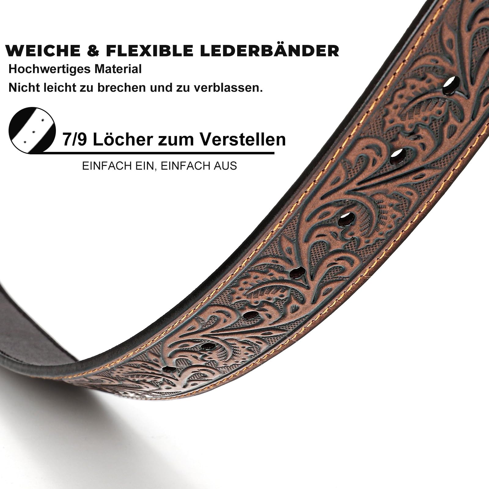 BELTROAD Western Leder Schnalle Gürtel für Männer Frauen Cowboy Cowgirl Herren Ledergürtel für Jeans Weihnachten Herrengürtel Geschenke