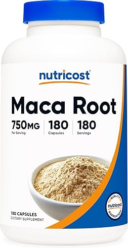 Nutricost Cápsulas de raíz de maca (Lepidium meyenii) 750 mg, 180 cápsulas, 180 porciones