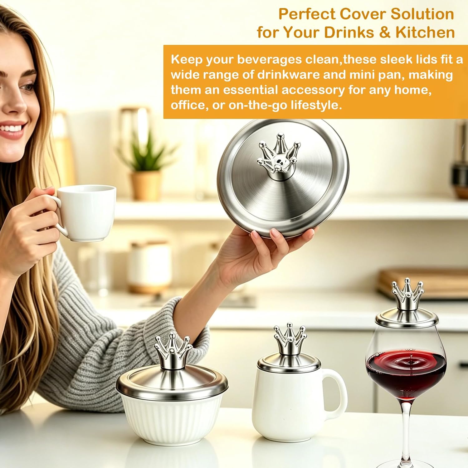 Stainless Steel Mug Cover, Universal Cup Lid for Drinks Glasses 3.3 Inch