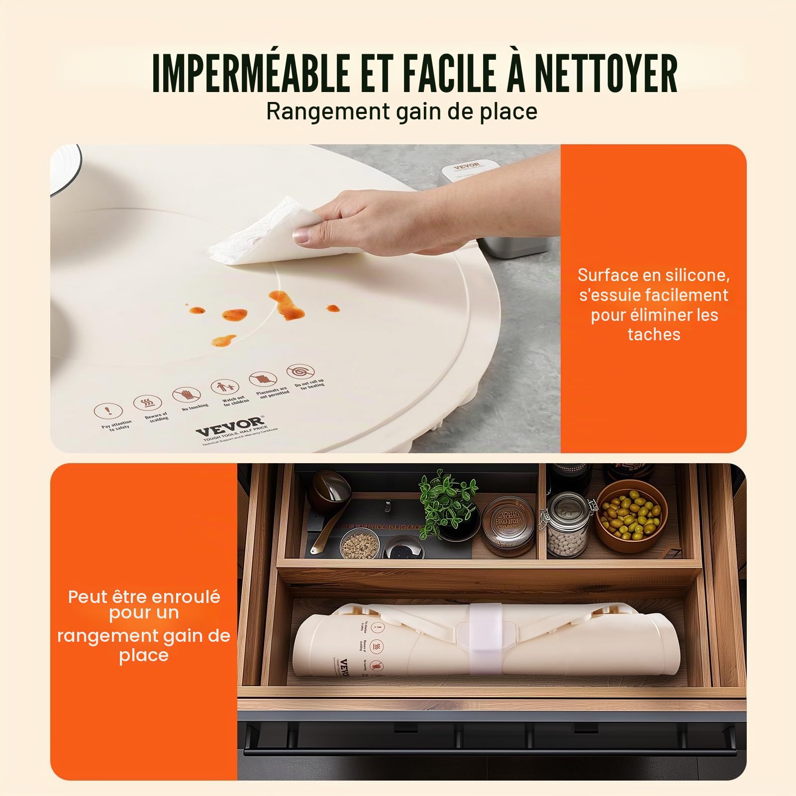VEVOR Chauffe Plat Électrique en Silicone Enroulable et Portable, Plateau Chauffant pour Buffet 60 cm, Tapis Chauffant Alimentaire avec 4 Réglages de Température, Arrêt Automatique, pour Restaurant