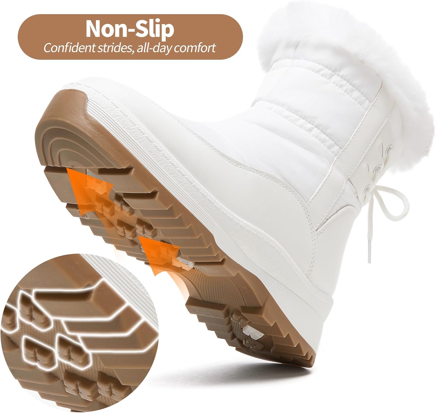 XRH Women's Black Waterproof Snow Boots Winter Mid Calf Fur Lined Boots for Women Non-Slip Fuzzy Platform Booties for Cold Weather - Image 5