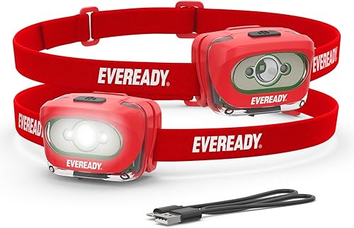 Eveready X200 faros LED recargables (paquete de 2), superbrillantes IPX4 resistentes al agua para correr, acampar, emergencias, exteriores (cable