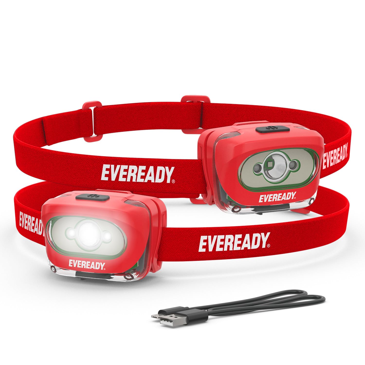 Eveready X200 LED Rechargeable Headlamps (2-Pack), Super Bright IPX4 Water Resistant Head Lights for Running, Camping, Emergency, Outdoors (USB Cable Included)