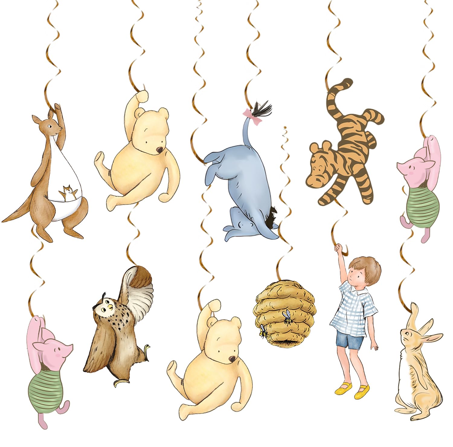 18pcs Winnie Swirl Hanging for Baby Shower Decorations Pre-Strung Classic Winnie Baby Shower and Birthday Decorations