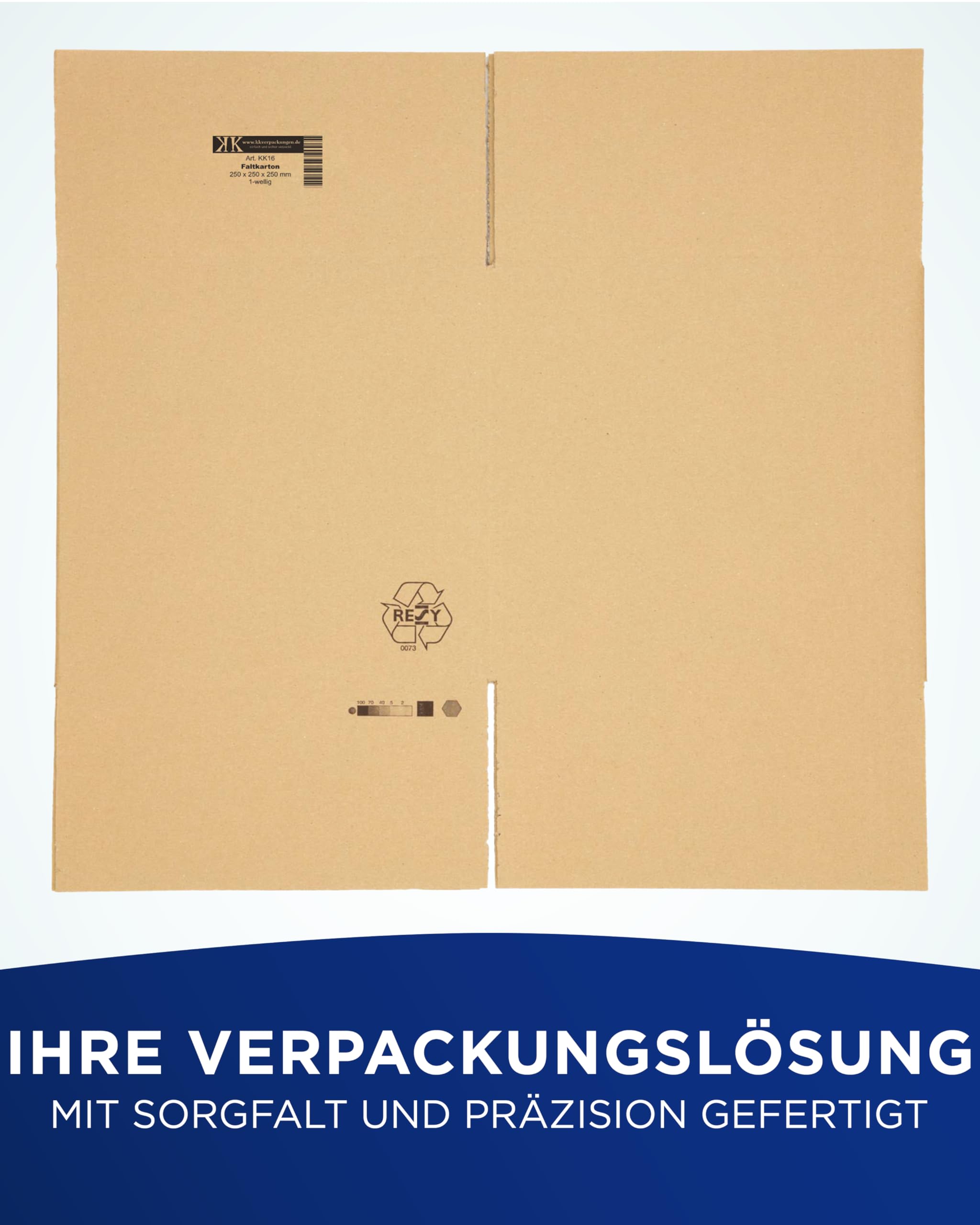 KK Verpackungen Versandkartons 250 x 250 x 250 mm Braun 1-wellig (Außenmaß 256 x 256 x 262 mm) | 75 Stück, Faltkartons Kartons geeignet für Versand als DHL Paket DPD Hermes GLS Paketklasse S (KK16)
