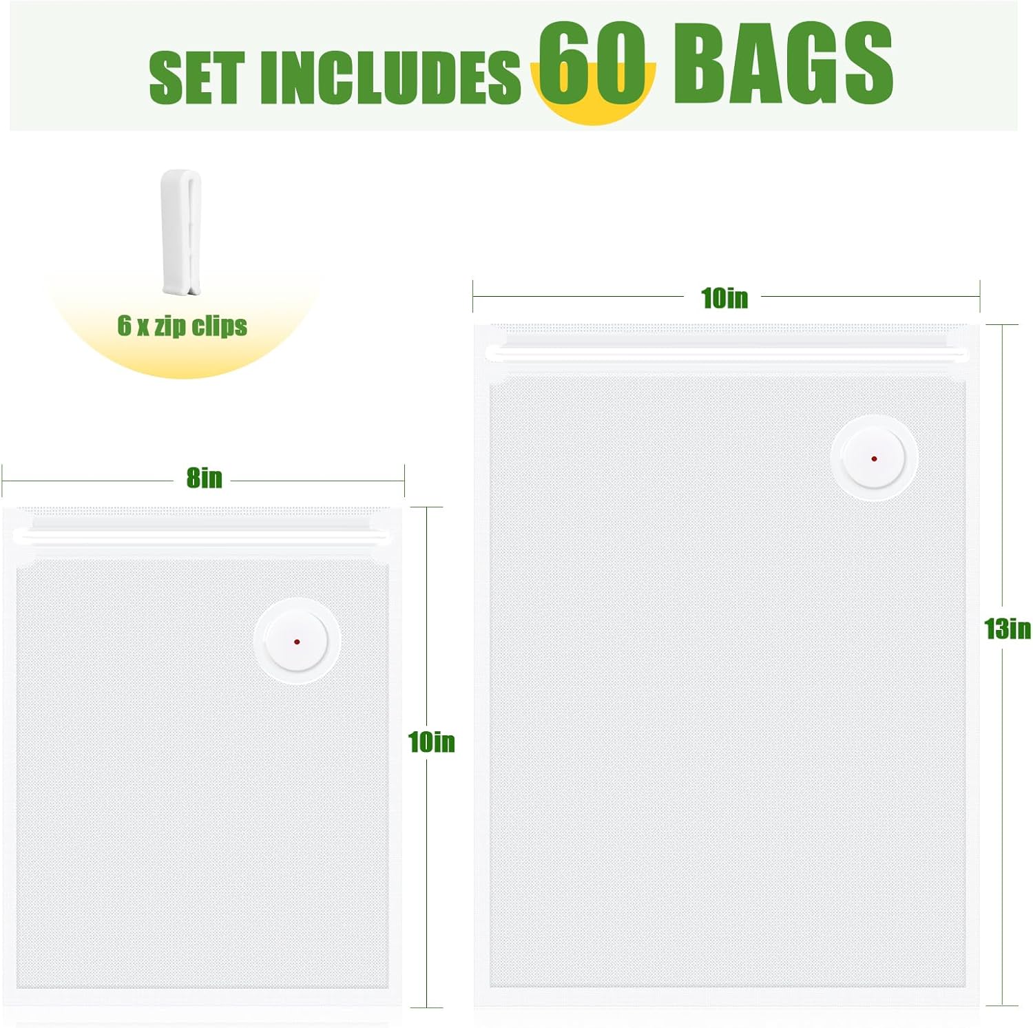 Vacuum Sealer Bags, 60 Pack Reusable BPA-Free Food Storage Bags | 30 Count 10x13 & 30 Count 8x10 Inches | Leakproof, Odorless for Freezer, Sous Vide, Meal Prep | Great for Home for Home Chefs