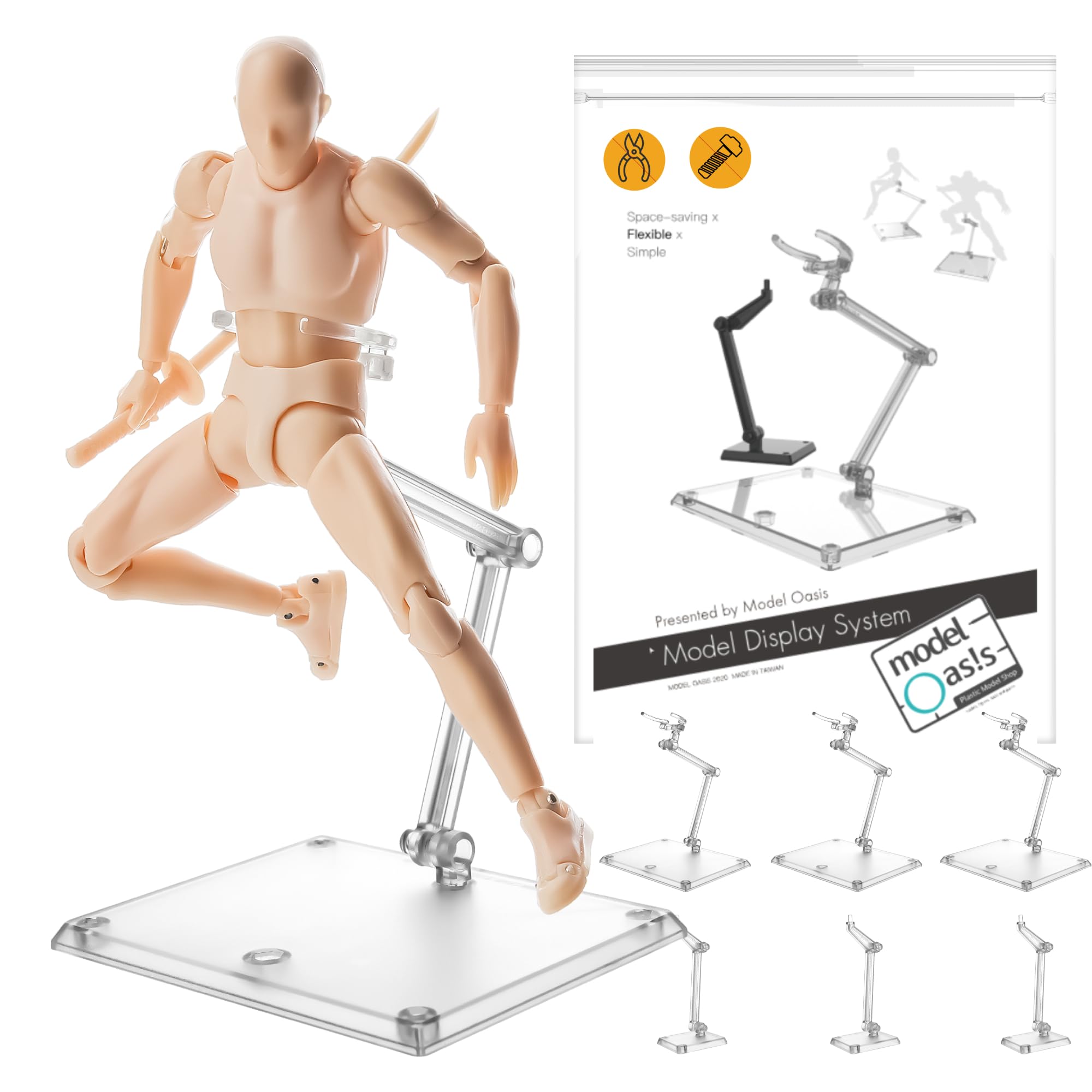SPARKSTOY Dual Size Action Figure Stand | Universal 6–12 Inch Display Base with 340° Adjustable Arm & 3mm Joint | ABS Flight Stand 3-Set (6 Stands)