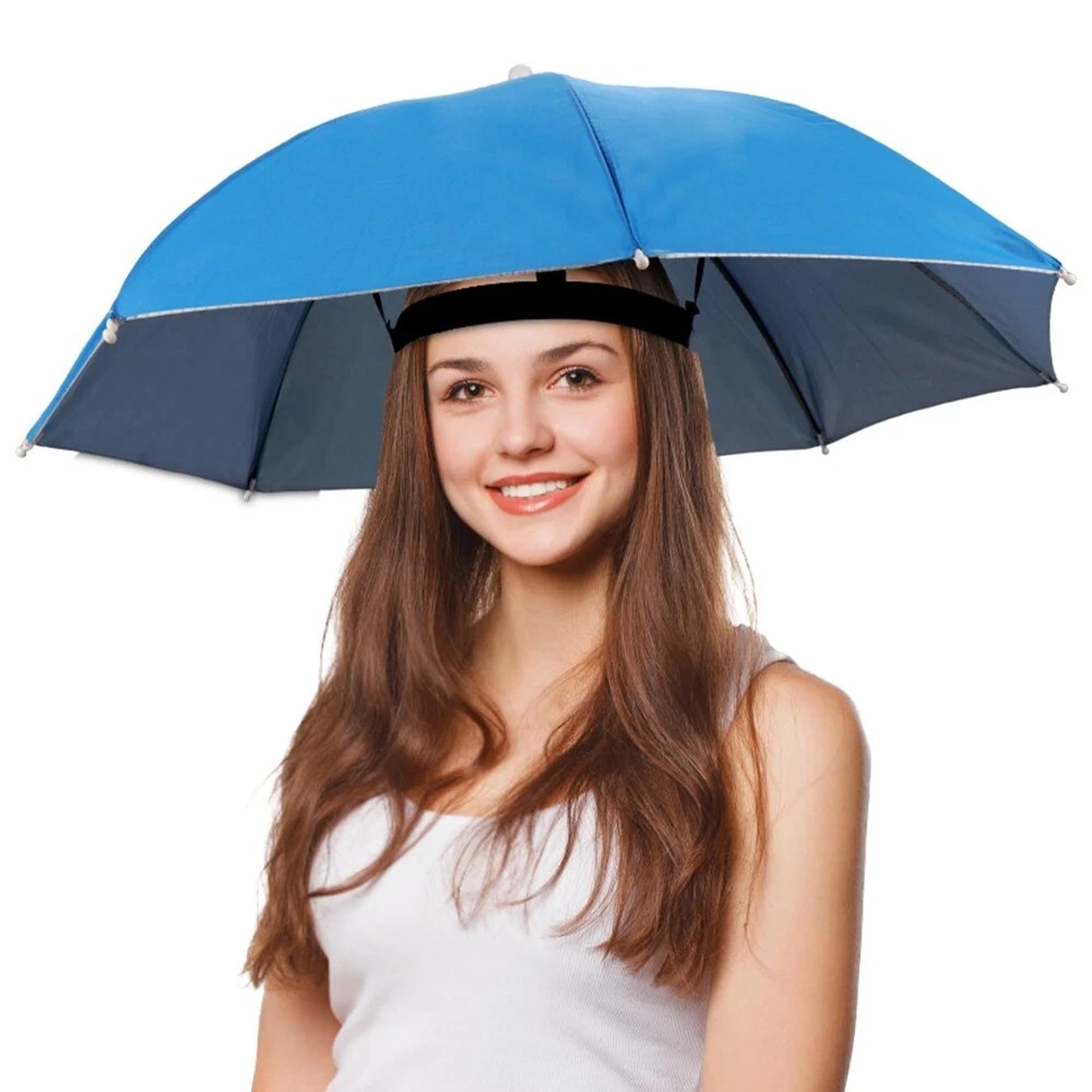 Accessotech Novelty Umbrella Hat – Hands-Free Rain & Sun Protection, Waterproof, Elastic Headband, 65cm Wide, Lightweight & Comfortable (Light Blue)