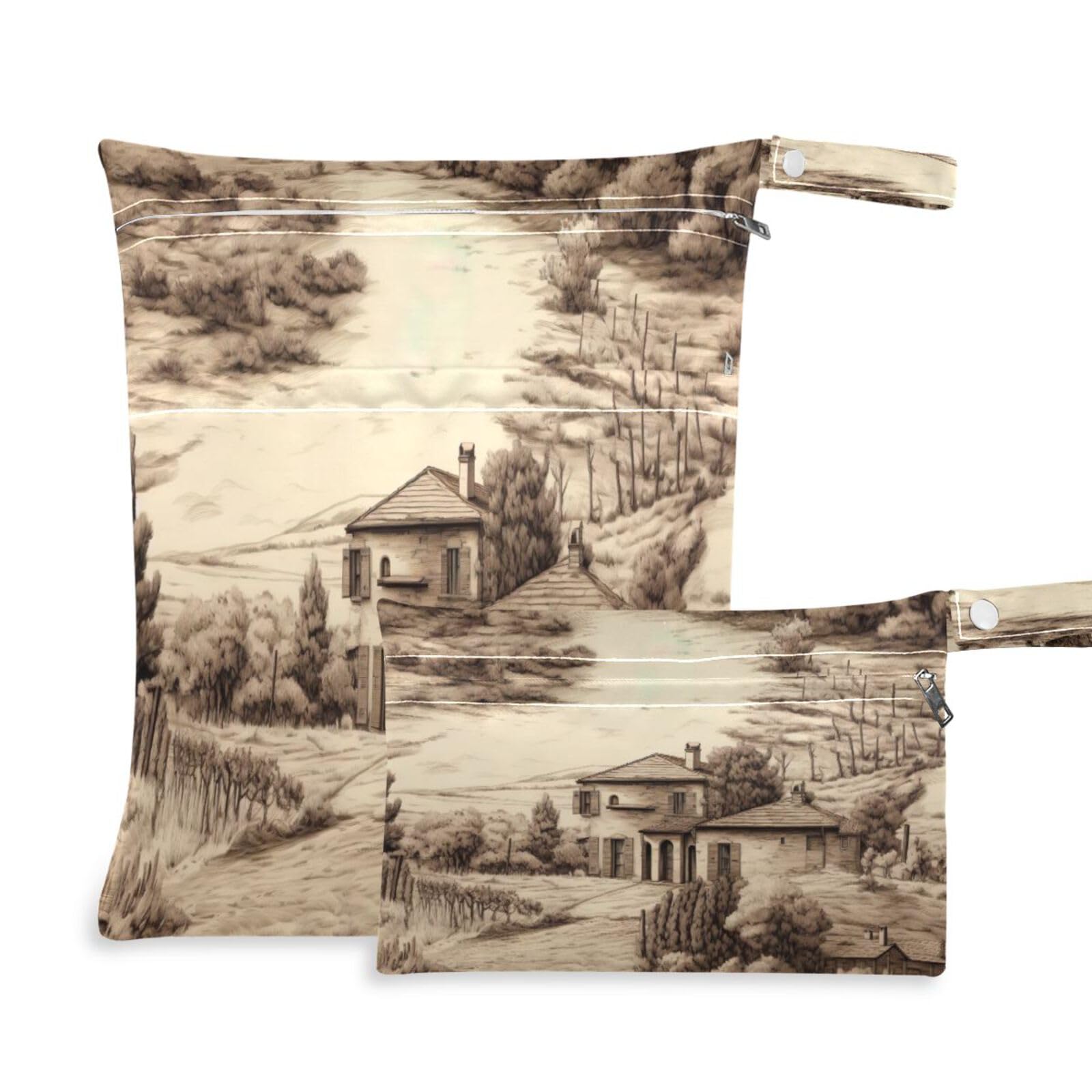 ATTX Tuscan House Wet Dry Bags 2-Pack - Reusable Cloth Diaper Storage for Travel, Beach & Gym | Multi-Use Waterproof Bags for Swimsuits, Baby Clothes, Sports Gear#356