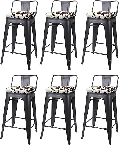 Vista 306 de GIA Taburete de metal con respaldo bajo de altura de mostrador de 24 pulgadas con asiento de cuero vegano, color plateado