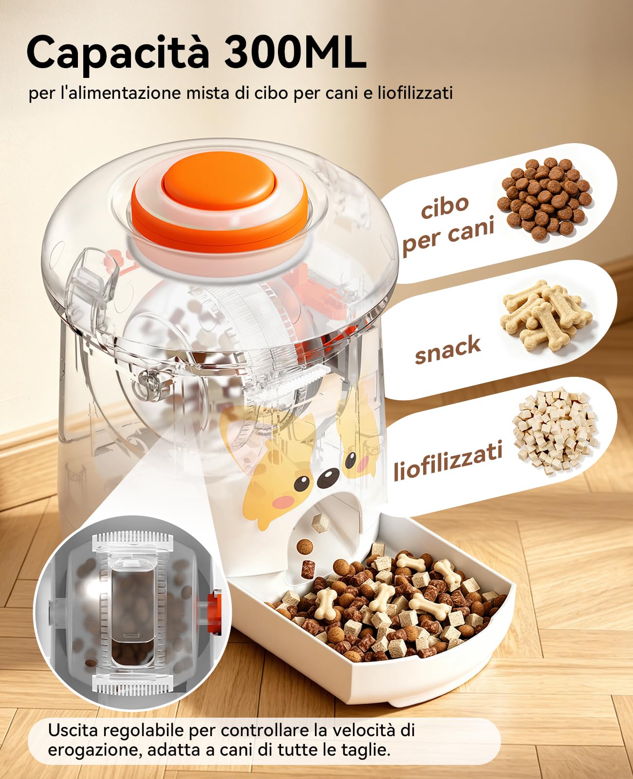 ROJECO Gioco Puzzle per Cani e Gatti, Distributore di Crocchette Interattivo con Telecomando 30m, Registrazione Vocale, Capacità 300ml, Ricaricabile USB-C, Anti-Noia e Stimolazione Mentale